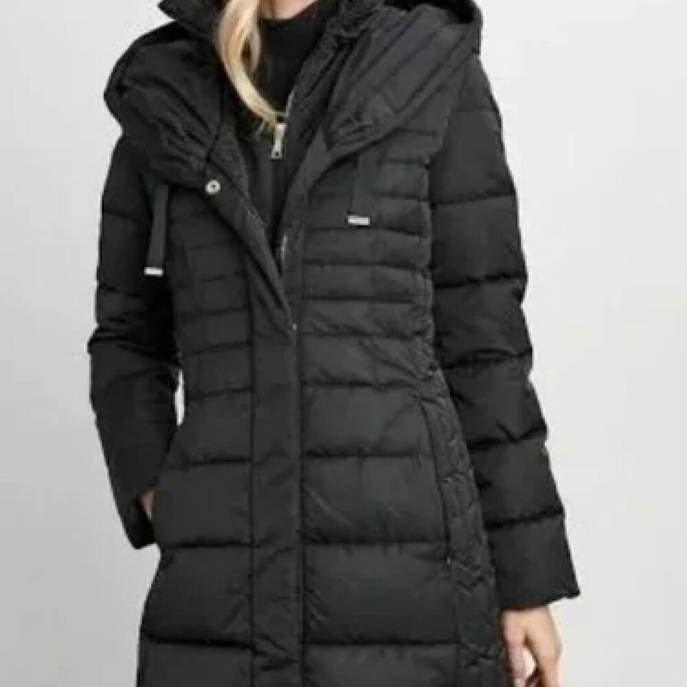 Tahari Women's Double Layer Black Puffer Coat